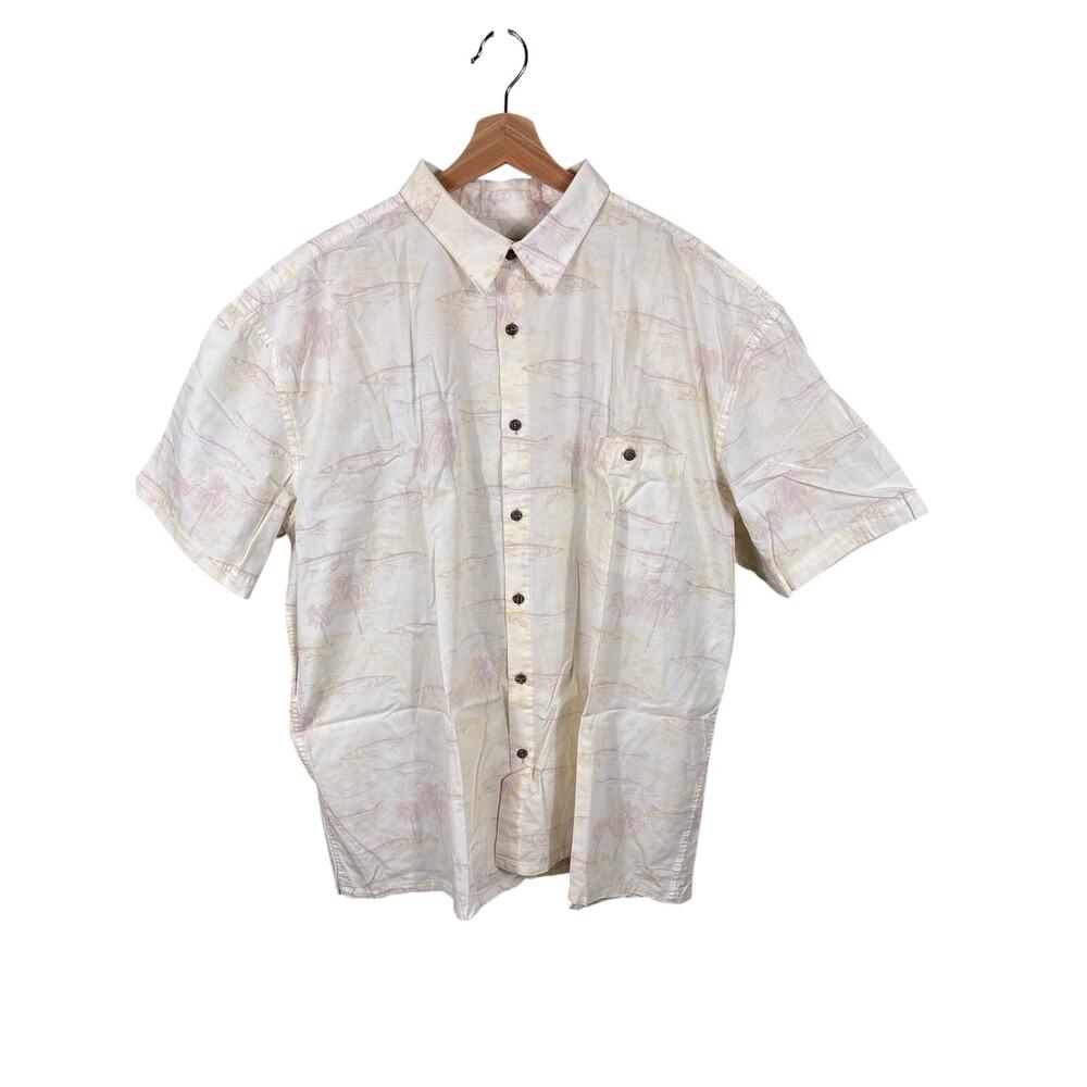 Island Shores Men's Size‎ XXL Cream Cotton Beach Summer Vacation Button Up Shirt